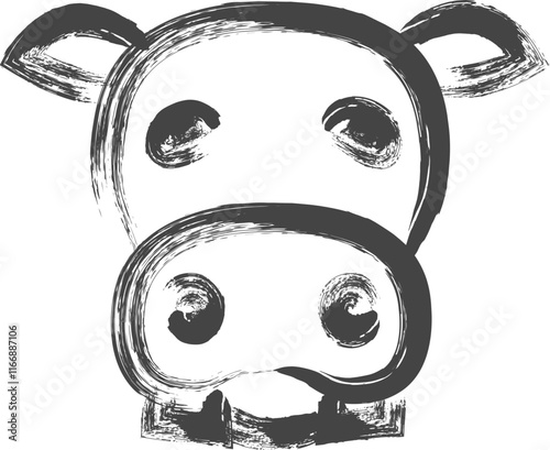 筆書き動物の単品アイコン　カバ
