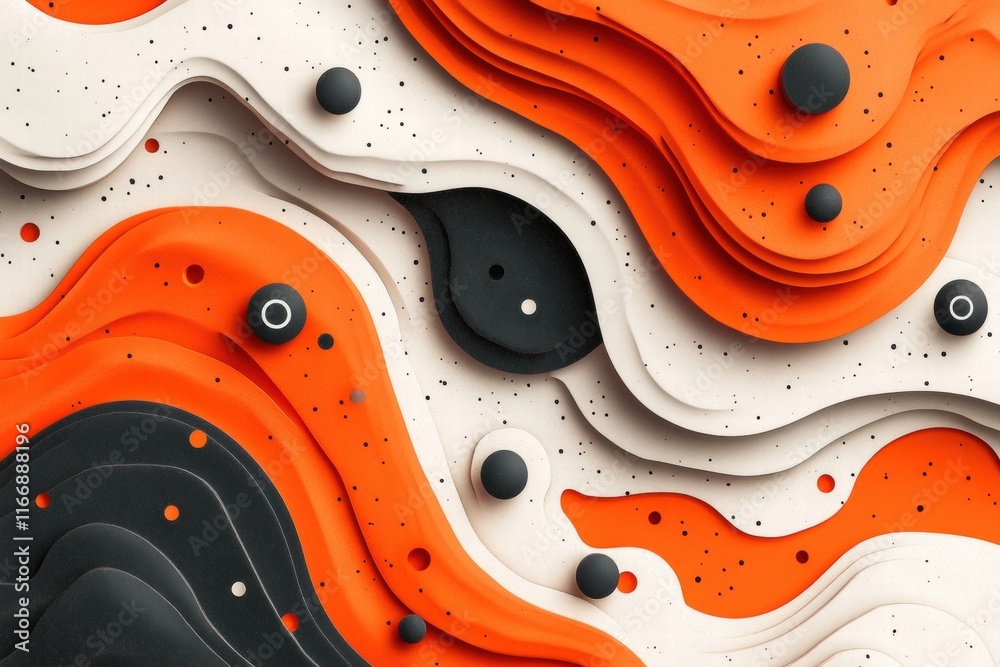 Obraz premium Abstract Orange and Black 3D Waves