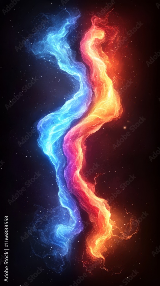 Fototapeta premium a colorful fire and water wave on a black background