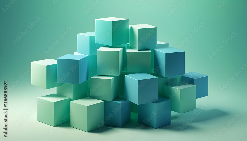 Abstract 3D cubes floating in a soft gradient background between green and blue
Abstract 3D cubes floating in a soft gradient background between green and blue