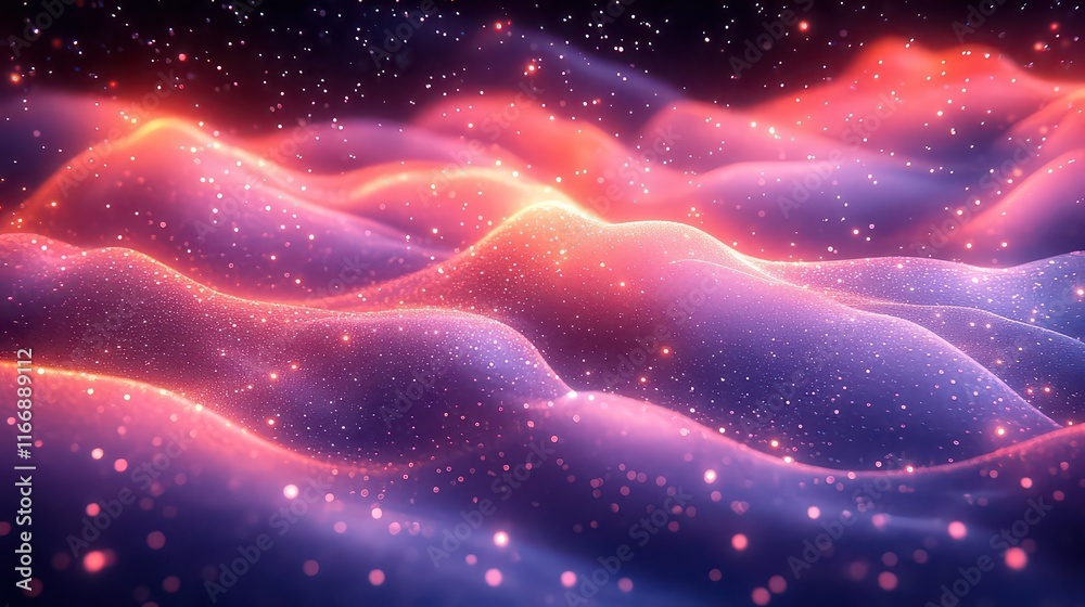 Abstract waves of light and color creating a dreamy, cosmic landscape. Abstract waves of light and color creating a dreamy, cosmic landscape.