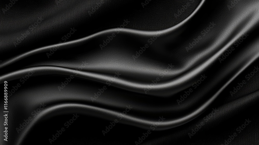 Obraz premium A black satin background with folds and folds