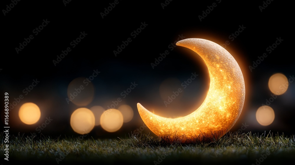 Fototapeta premium A crescent shaped object sitting on top of a lush green field