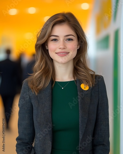 Obraz na płótnie Young Woman Smiling in Professional Attire w salonie