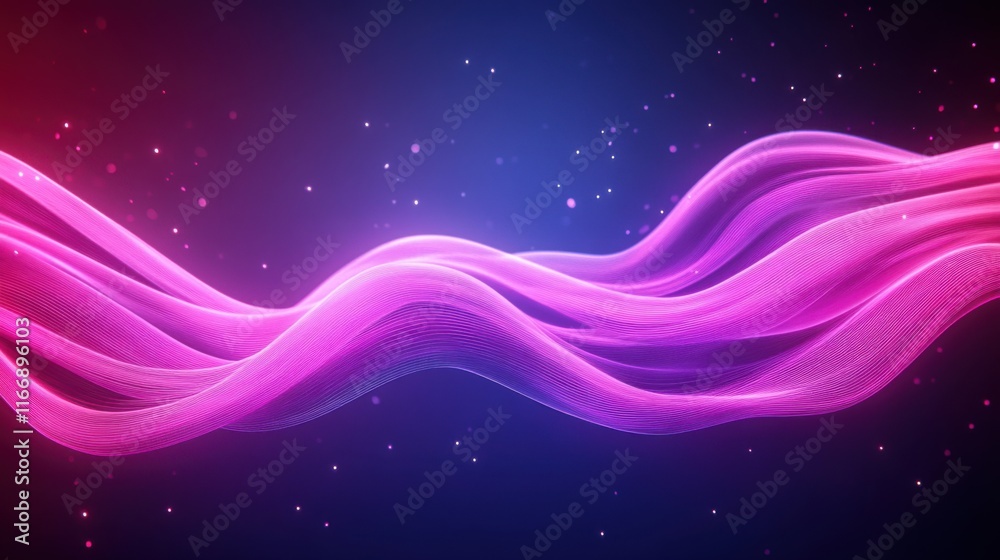 Fototapeta premium Abstract Wave Patterns in Vibrant Pink and Purple Against a Deep Blue Background with Sparkling Elements