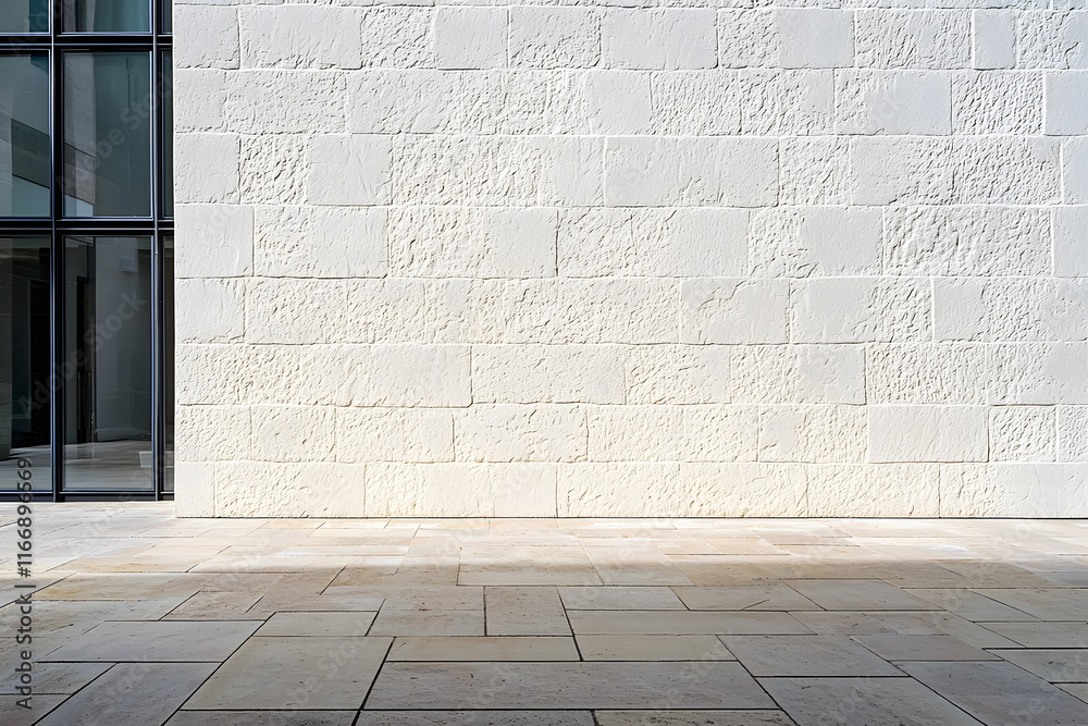 Fototapeta premium Textured white wall with subtle hand troweled finish, creating modern and minimalist aesthetic. clean lines and smooth surface evoke sense of calm and simplicity