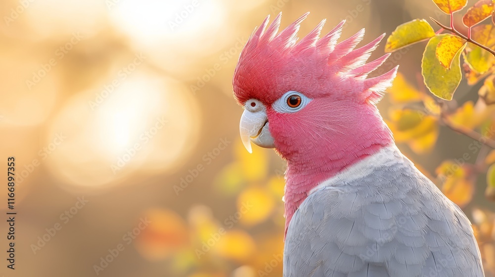 A pink and white bird sitting on top of a tree branch
