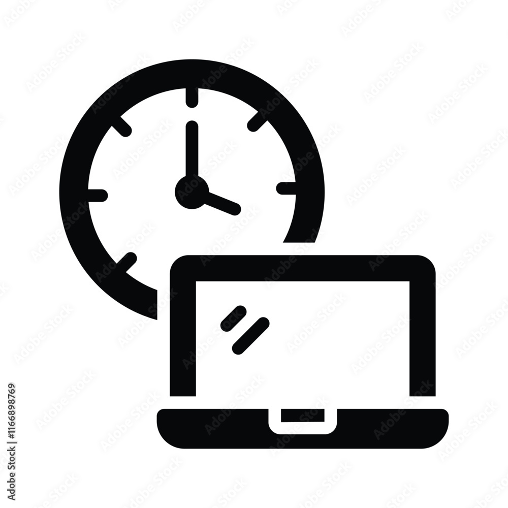 Clock with laptop concept icon of working time Clock with laptop concept icon of working time