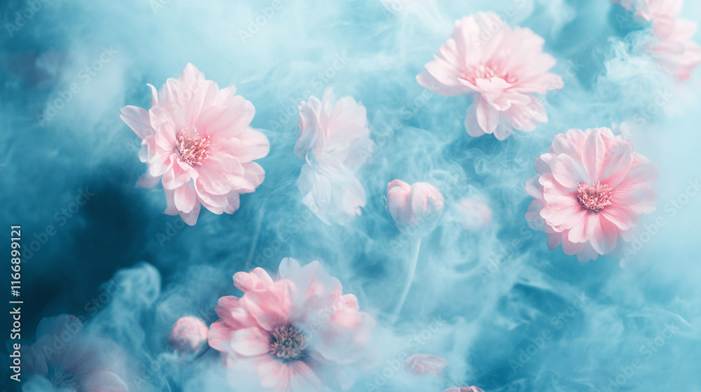 custom made wallpaper toronto digitalBeautiful pink cherry blossom branch blooming on blue sky background, Delicate cherry blossoms gently sway against a soft blue background,