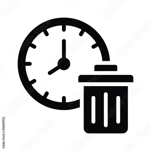 Trash bin and clock symbolizing unproductive use of time photo