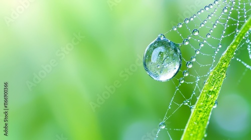 A drop of water on a spider web with water droplets on it