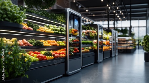 Vibrant Display of Fresh Produce in Modern Grocery Store with Bright Lighting and Organized Shelves