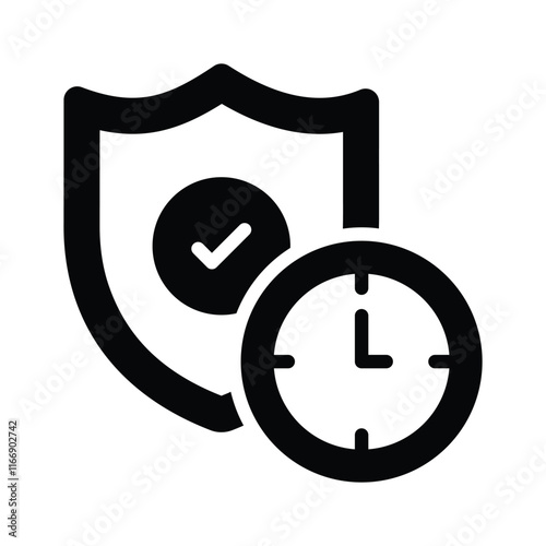 A shield with a clock, conveying a concept of secure time management