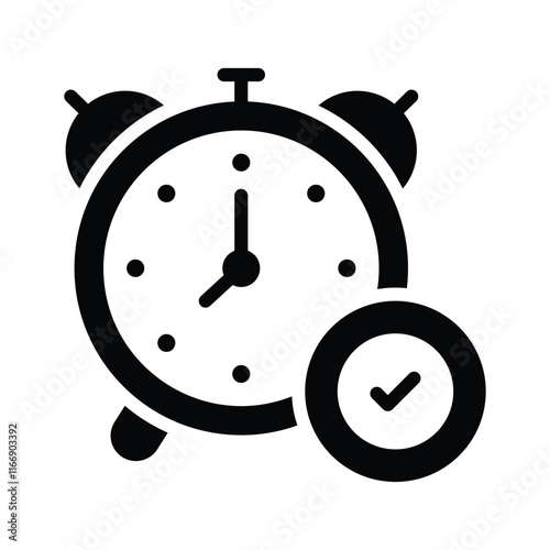 Clock with a tick mark representing checked or active alarms