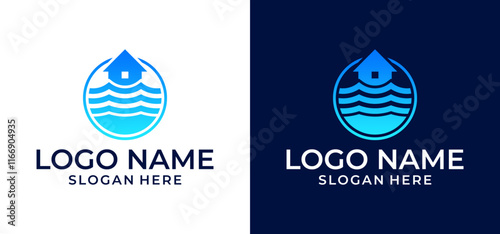 Water house logo concept vector illustration design with gradient colors.