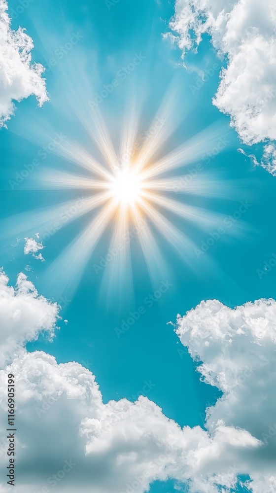 A bright sun shining through the clouds in a blue sky A bright sun shining through the clouds in a blue sky