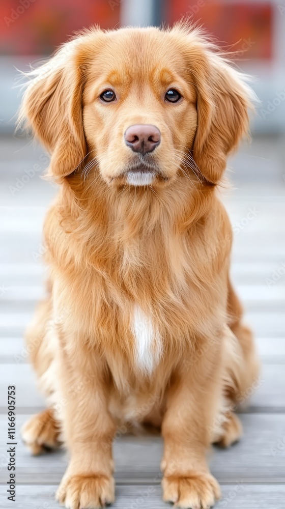 A golden retriever puppy sitting on a wooden floor A golden retriever puppy sitting on a wooden floor