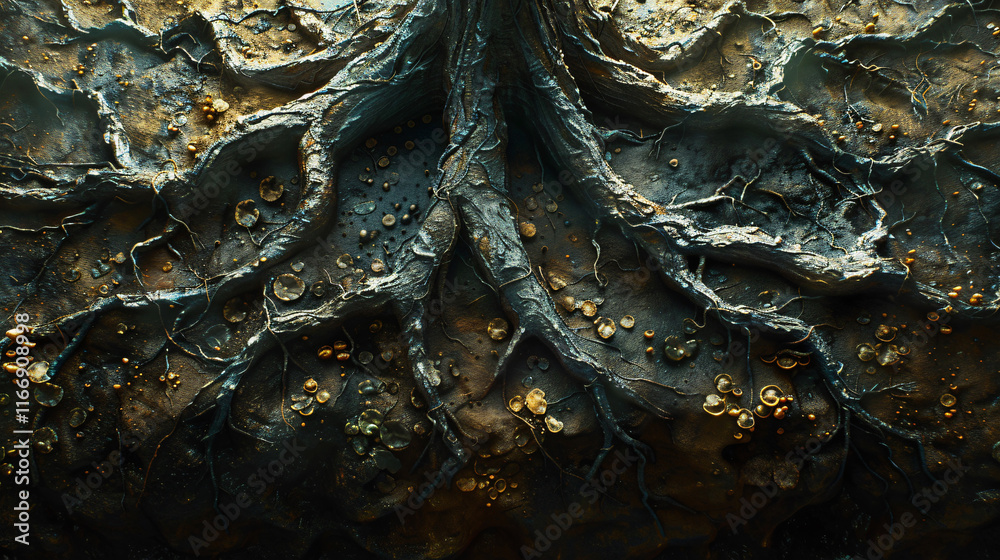 Detailed close-up view of tree roots in a forest setting, with ample copy space image. Detailed close-up view of tree roots in a forest setting, with ample copy space image.