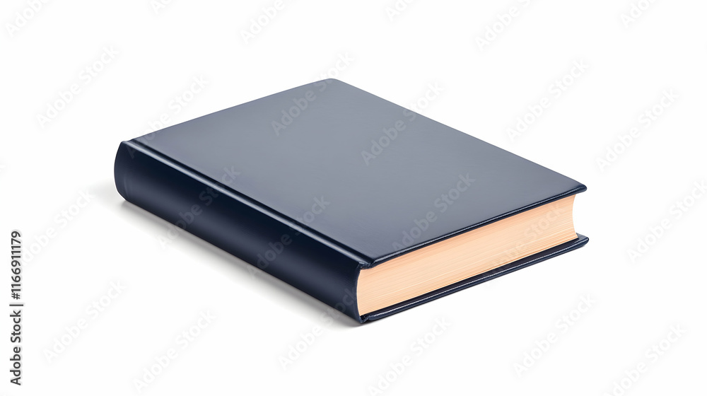 Dark blue hardcover book, isolated on white background, perfect for education or literature designs. Dark blue hardcover book, isolated on white background, perfect for education or literature designs.