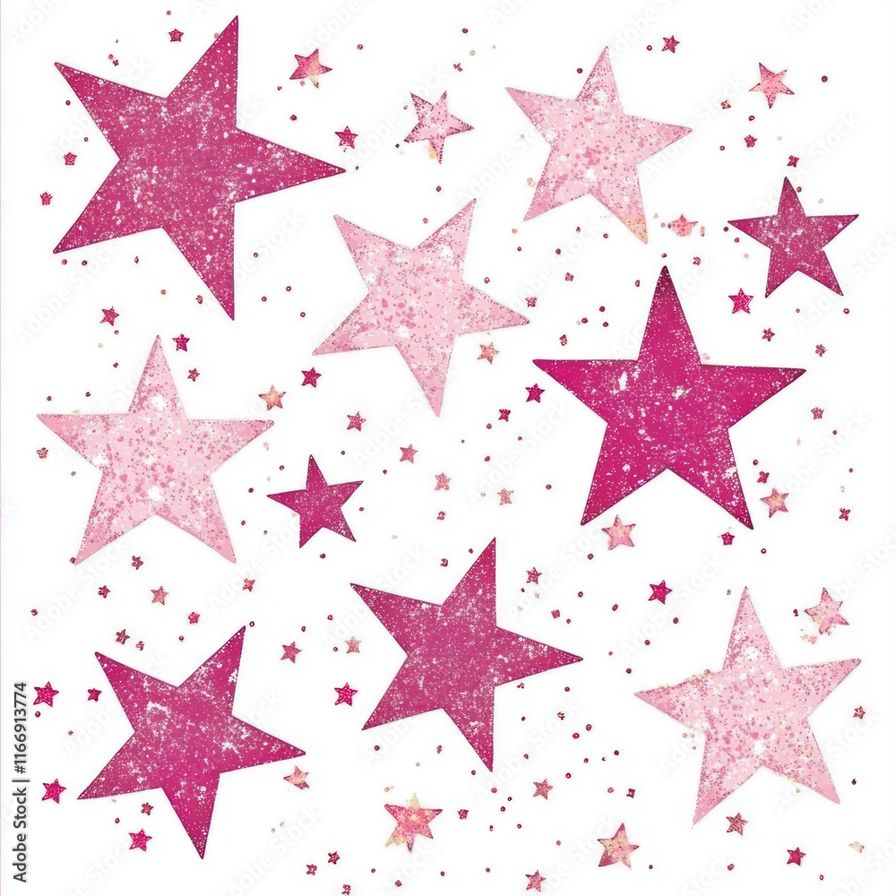 Gliter pink stars stocker diferent sizes on white backgrounf Gliter pink stars stocker diferent sizes on white backgrounf