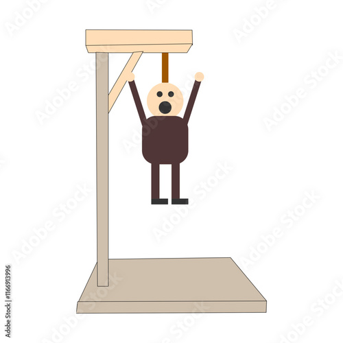 A Hangman Game character hanging on board with a rope