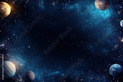 Fototapeta Naklejka Na Ścianę i Meble -  Stellar space exploration cosmic scene with planets digital art outer space panoramic view celestial wonders