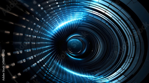 Abstract blue tunnel with glowing circular patterns