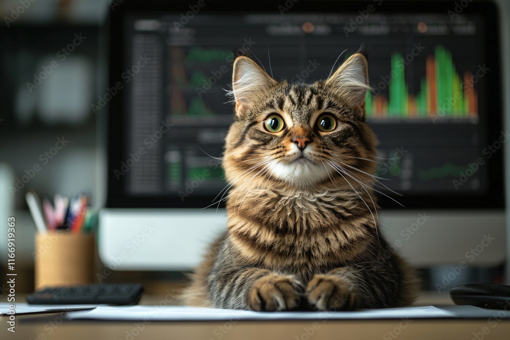 Proud Cat Observing Business Activities in a Contemporary Office Space A Digital Scene for Enthusiasts Proud Cat Observing Business Activities in a Contemporary Office Space A Digital Scene for Enthusiasts