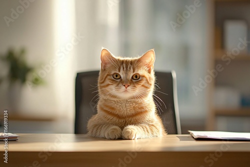 Wallpaper Mural Cat Relaxing in a Business Office Scene Swivel Chair Cozy Environment Close-Up View for Unique Content Torontodigital.ca