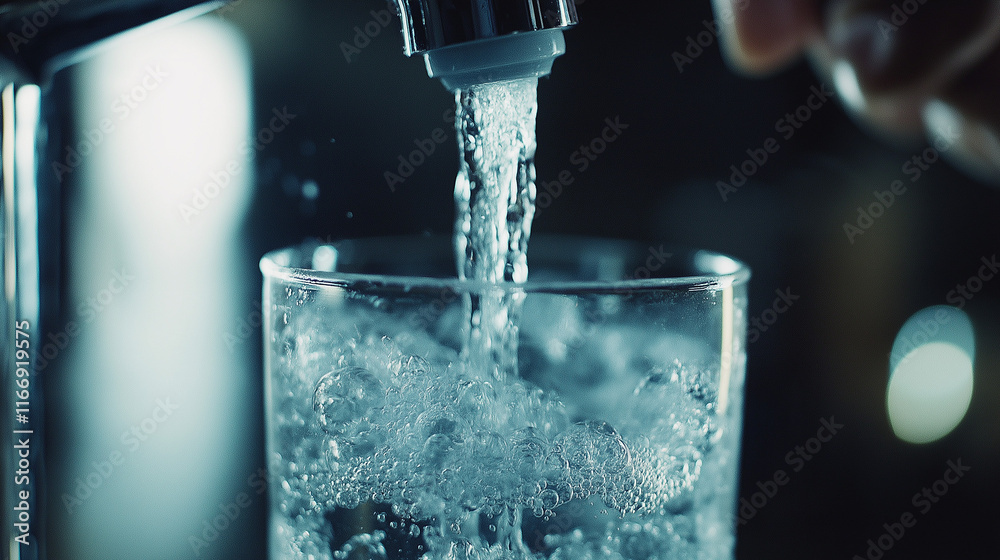 Water pours from a tap into a glass, clean water, plumbing, news about water supply Water pours from a tap into a glass, clean water, plumbing, news about water supply