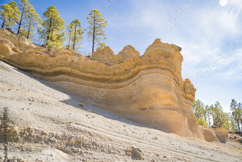 The stunning geological formations of Paisaje Lunar, also known as the “Lunar Landscape,” located in Tenerife, Canary Islands. Unique natural structures are sculpted by volcanic ash erosion  photo