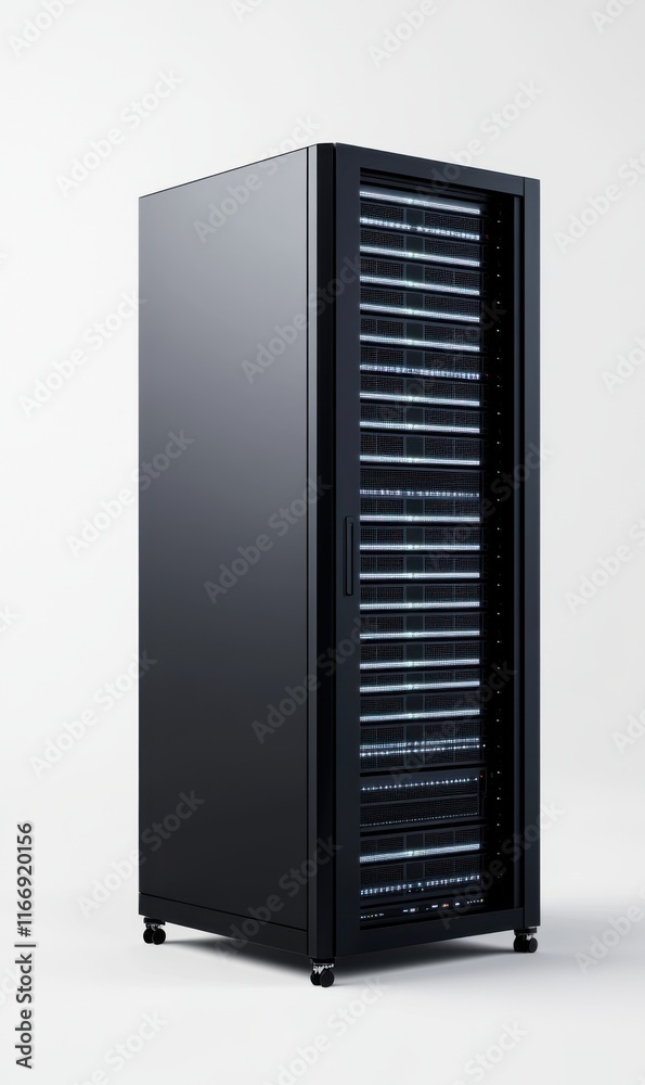 Modern Server Rack with Transparent Design for Data Center and Network Storage Solutions Modern Server Rack with Transparent Design for Data Center and Network Storage Solutions