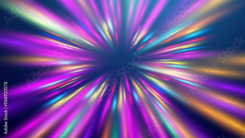 Warp tunnel speed of light technology background. Neon light futuristic beams. Warp drive vector background.