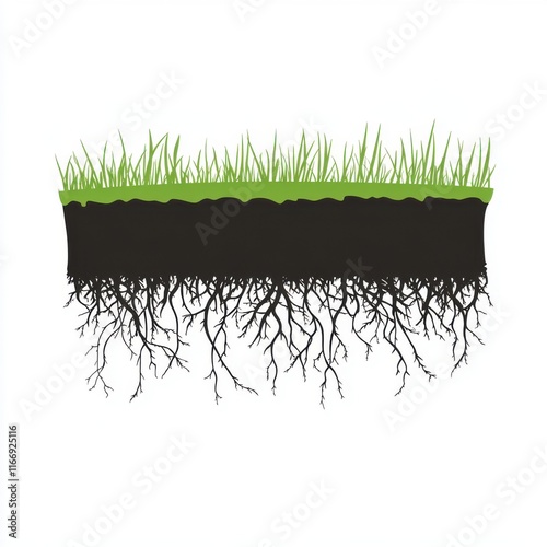 Obraz na płótnie Illustration of grass with visible roots, showcasing the underground structure of a plant. w salonie