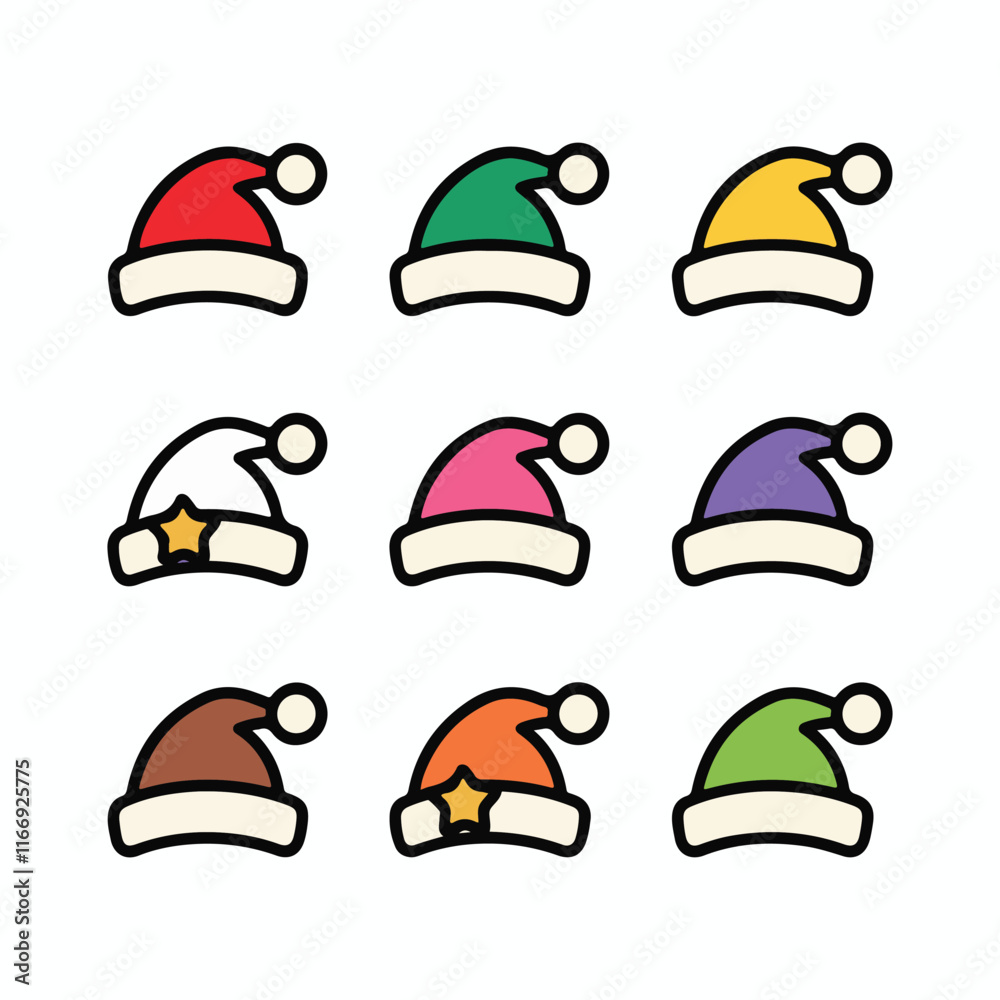 Santa hat, colorful hats, Christmas hat, holiday icon, winter hat,