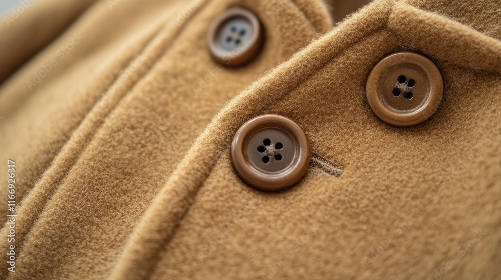 Close-Up of Stylish Brown Buttons on Cozy Fleece Jacket Fabric Close-Up of Stylish Brown Buttons on Cozy Fleece Jacket Fabric