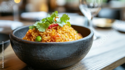 Elegant Crab Fried Rice in Luxurious Restaurant Setting