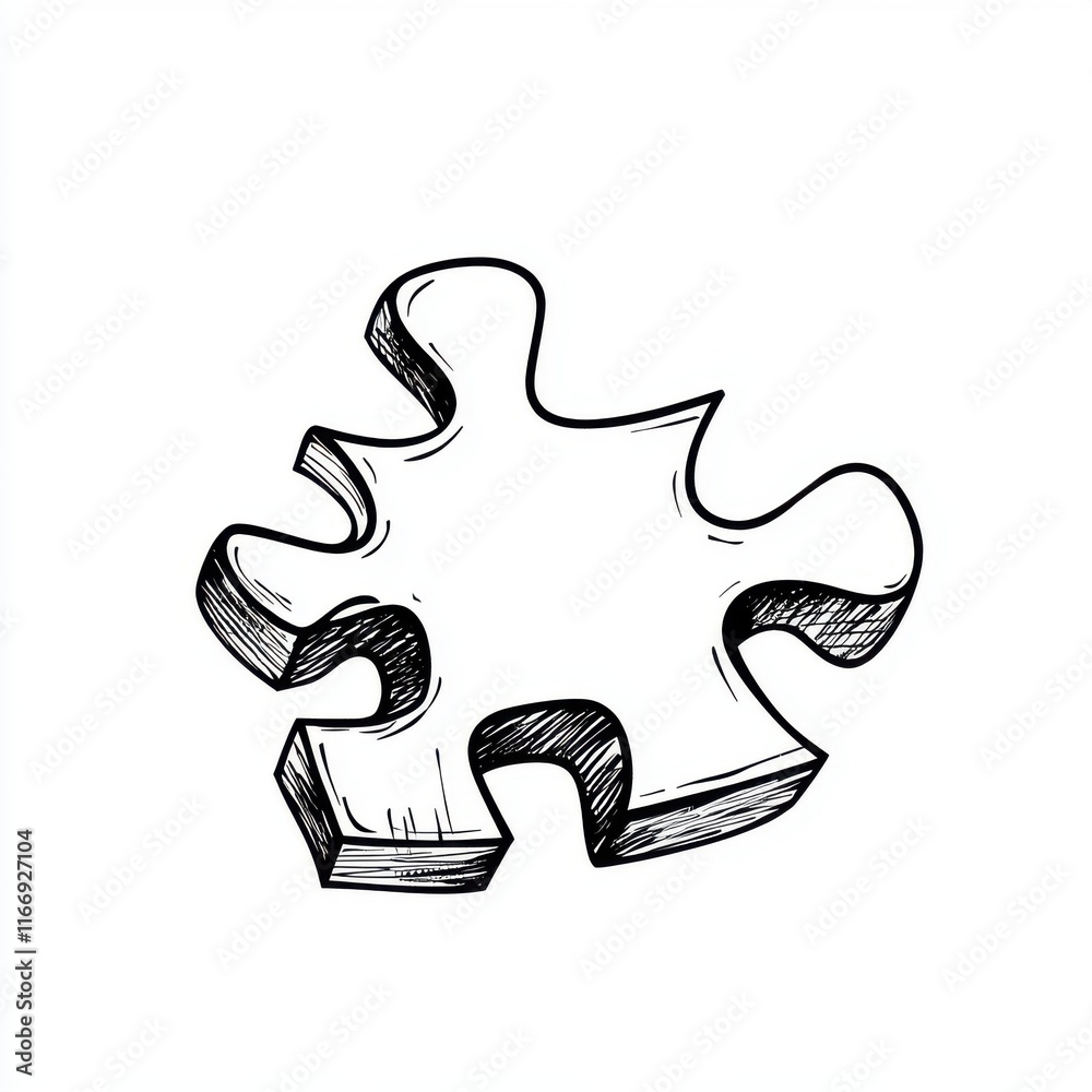 Hand-drawn empty puzzle piece illustration, perfect for symbolizing missing elements or unfinished ideas.