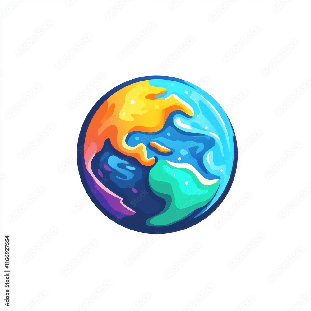 Obraz premium A vibrant, colorful illustration of Earth showcasing blue oceans and colorful continents.