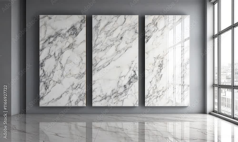 Elegant Interior Design with Triptych Marble Wall Art Elegant Interior Design with Triptych Marble Wall Art