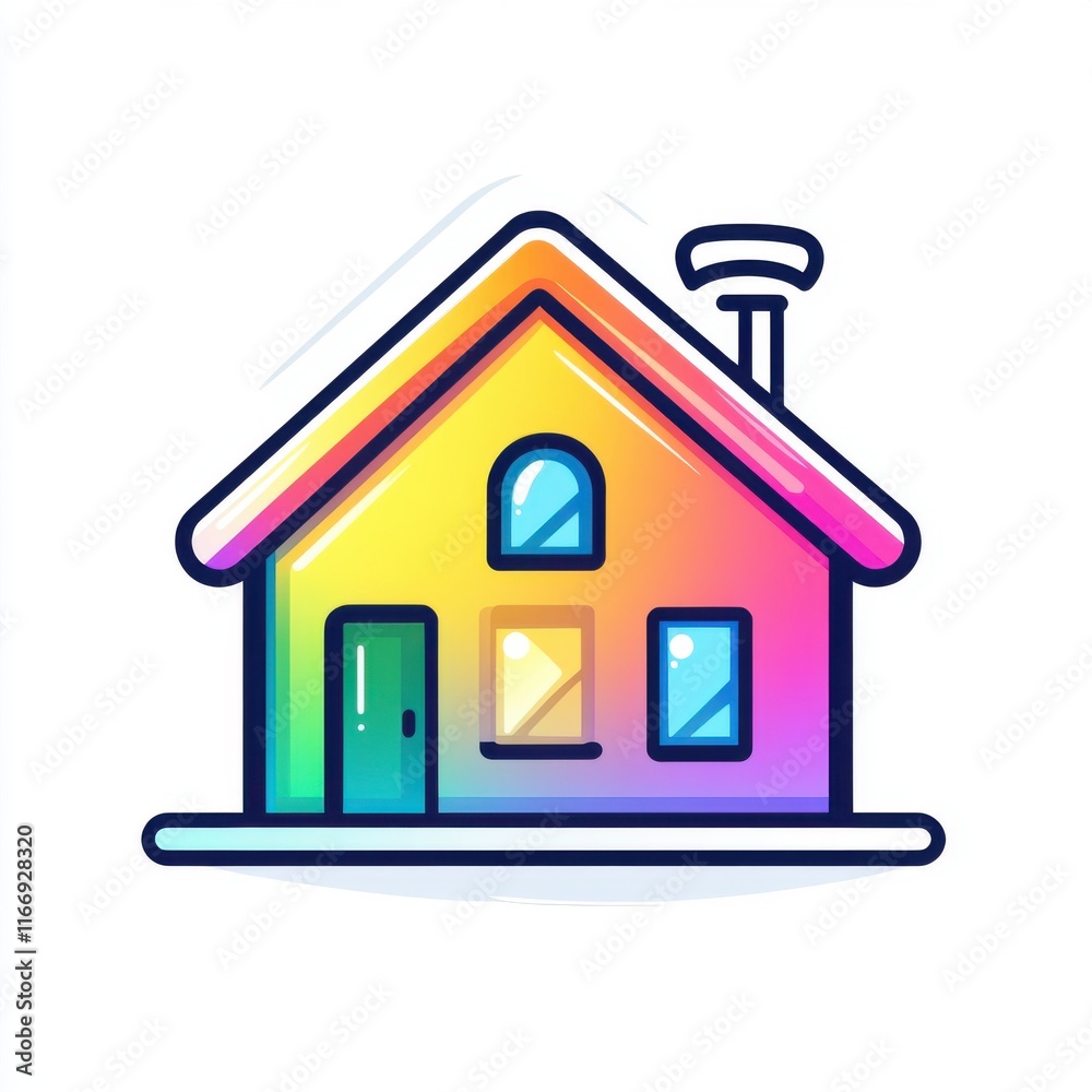 A colorful, modern house illustration featuring bright gradients and playful design elements. A colorful, modern house illustration featuring bright gradients and playful design elements.