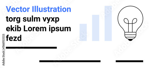 Lightbulb outline, bar graph, text blocks, and lines symbolize innovation, data analysis, and creative thinking. Ideal for presentations, websites, reports, infographics, brochures, marketing