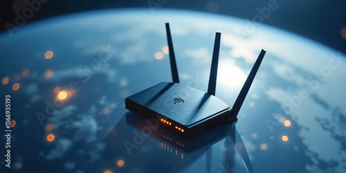 Wi-Fi router on the background of the earth view from space