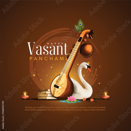 Happy Vasant Panchami Puja of India. poster, banner, flyers. Creative vector illustration design.