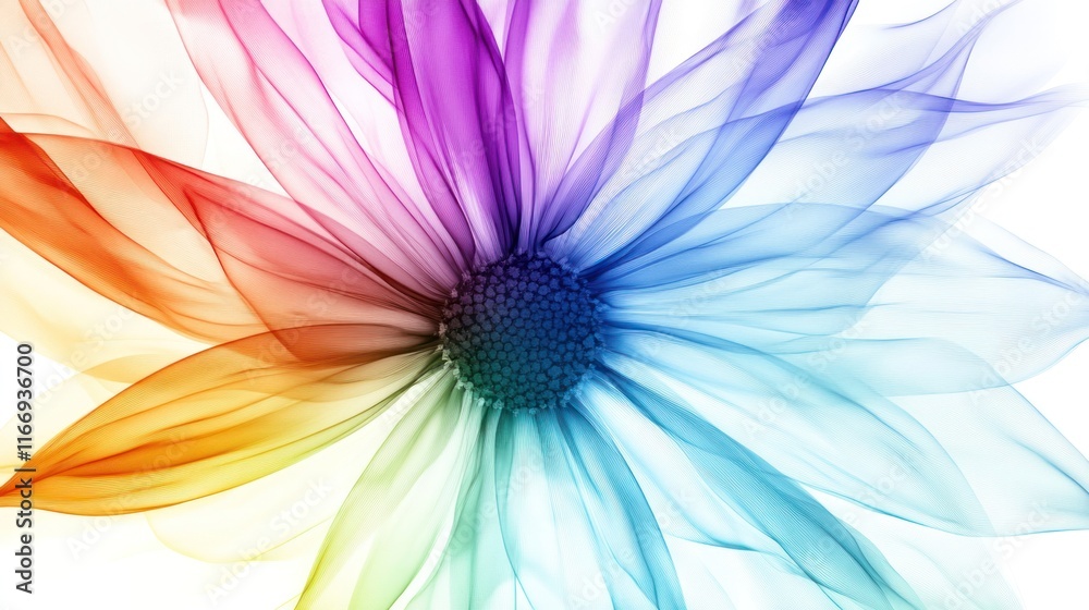 Obraz premium Abstract rainbow flower, colorful petals, translucent, vibrant, artistic.