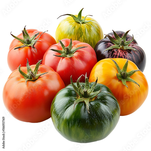 A variety of heirloom tomatoes isolated on transparent background
