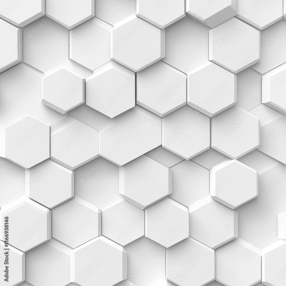 Geometric pattern of white hexagonal tiles creating a modern, textured surface. Geometric pattern of white hexagonal tiles creating a modern, textured surface.