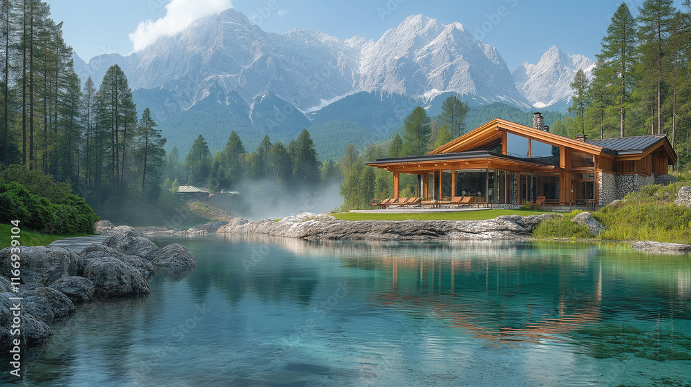 Fototapeta premium Beautiful pool and beautiful house.