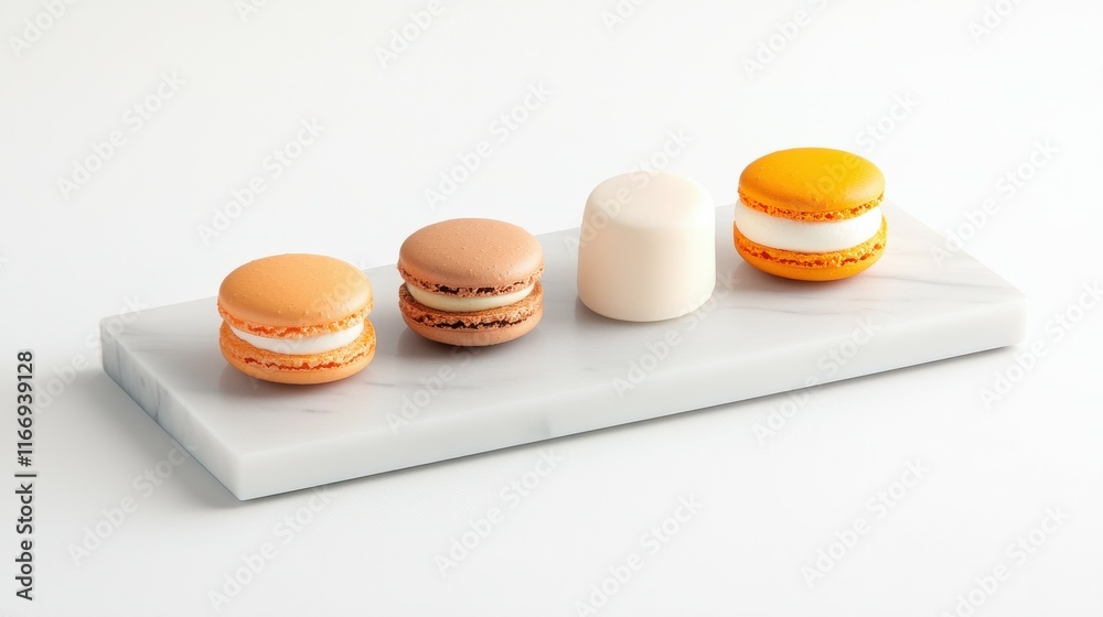 Obraz premium A white marble countertop with four different types of pastries on it