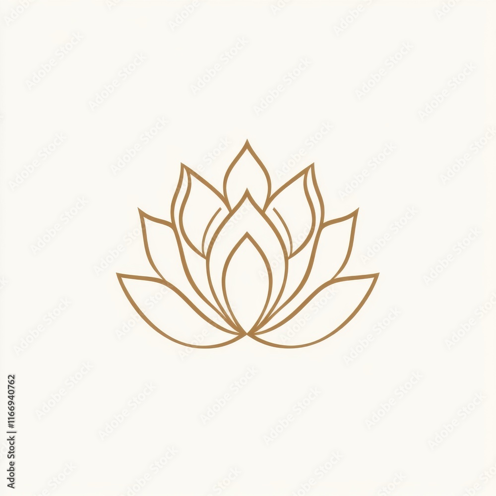 Elegant line art of a golden lotus flower on a soft cream background. Elegant line art of a golden lotus flower on a soft cream background.